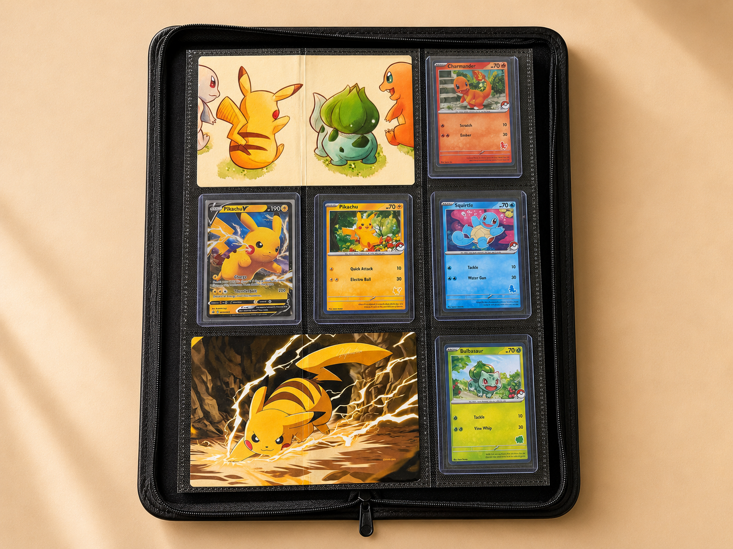 Two-panel binder artwork split across two adjacent trading card pockets